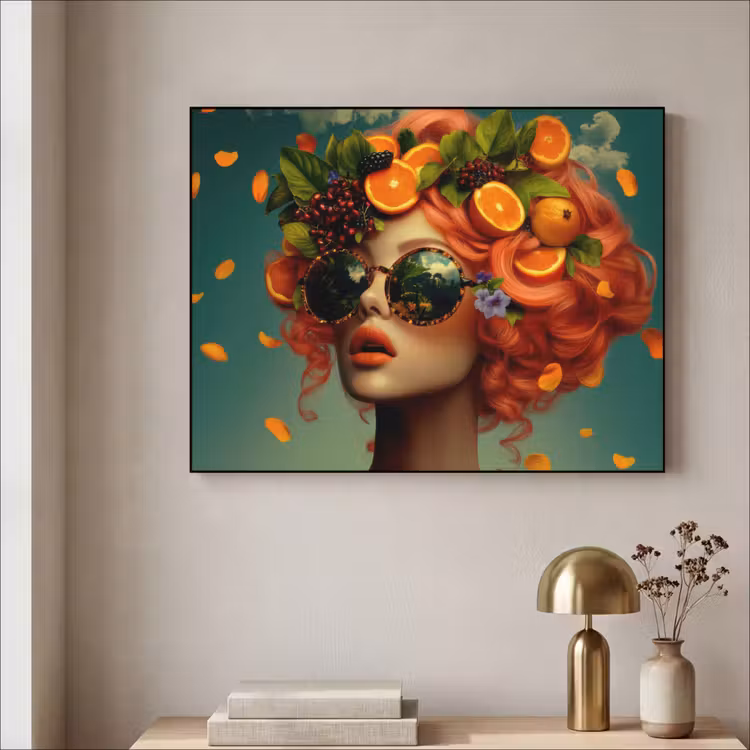 Vrouw - Sinaasappel - Bessen - Oranje Textielframe - compleet frame klein -sfeer2