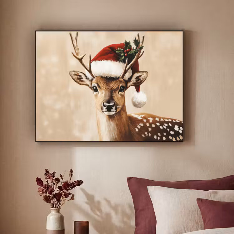 Kerst - Hert - Gewei - Rood Textielframe zwart klein -sfeer1
