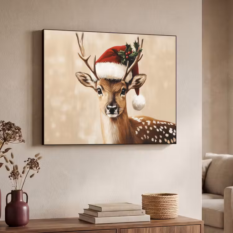 Kerst - Hert - Gewei - Rood Textielframe - compleet frame klein -sfeer3