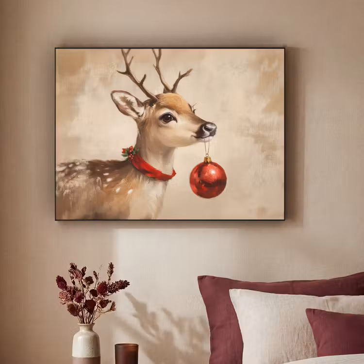 Kerst - Hert - Gewei - Kerstbal - Rendier Textielframe - compleet frame klein -sfeer1