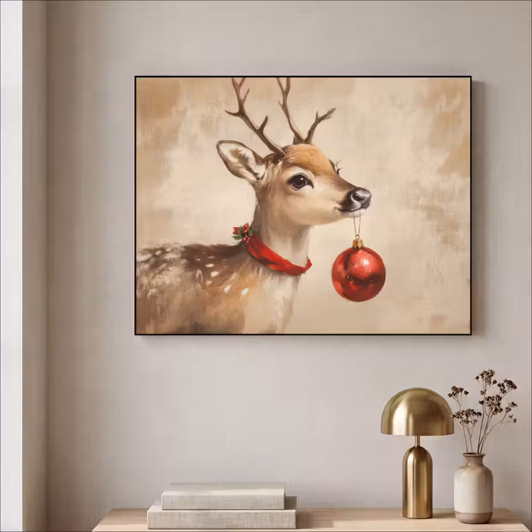 Kerst - Hert - Gewei - Kerstbal - Rendier Textielframe zwart klein -sfeer2