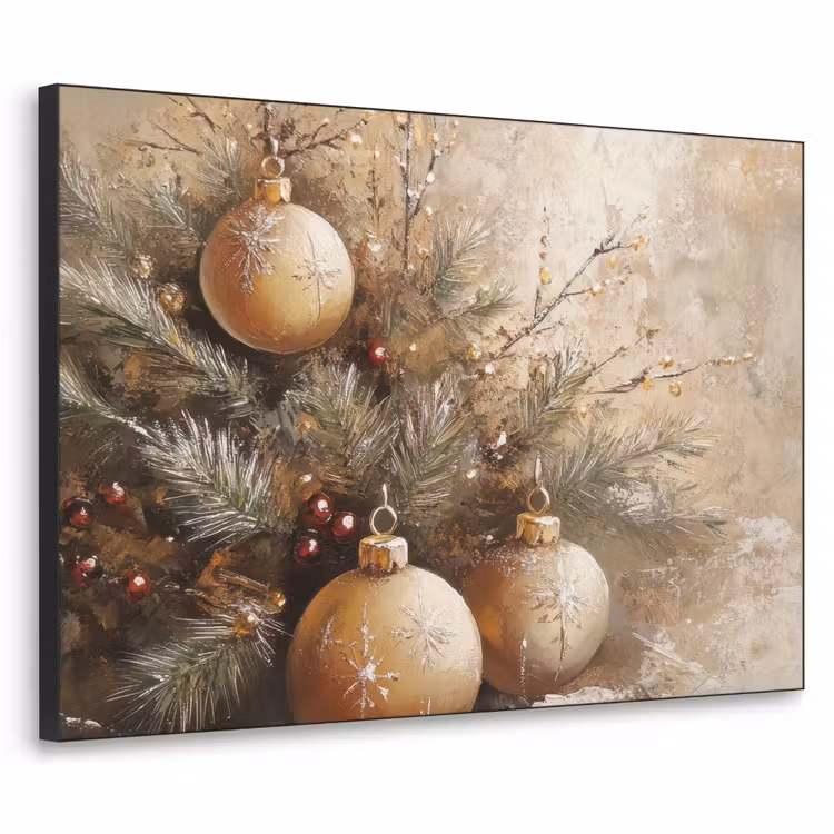 Kerst - Kerstballen - Beige - Goud Textielframe zwart klein -3d