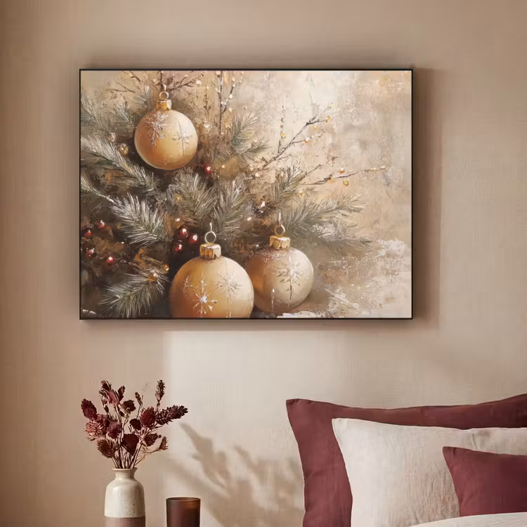 Kerst - Kerstballen - Beige - Goud Textielframe - compleet frame klein -sfeer1