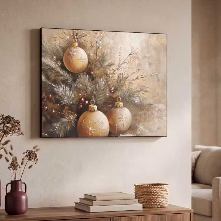 Kerst - Kerstballen - Beige - Goud Textielframe zwart klein -sfeer3