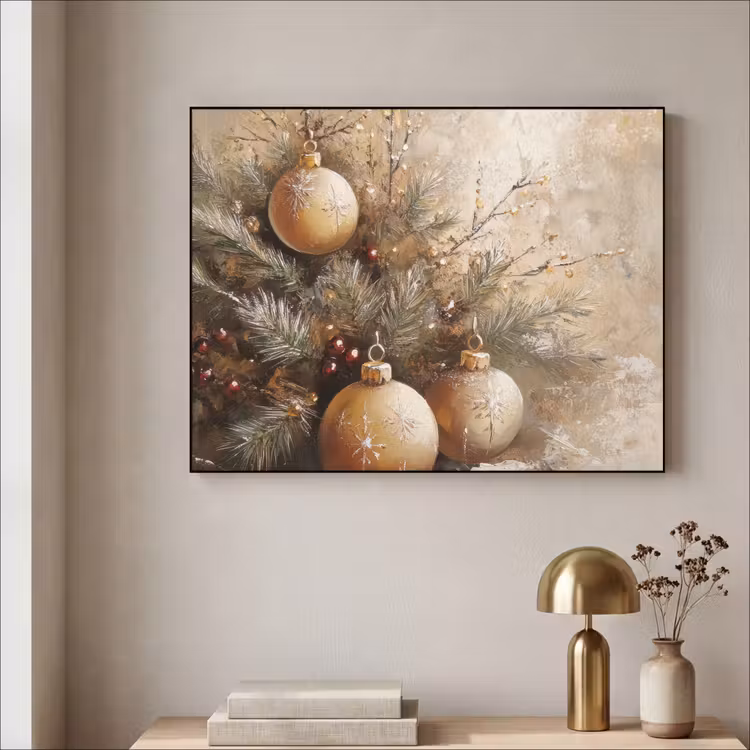 Kerst - Kerstballen - Beige - Goud Textielframe zwart klein -sfeer2