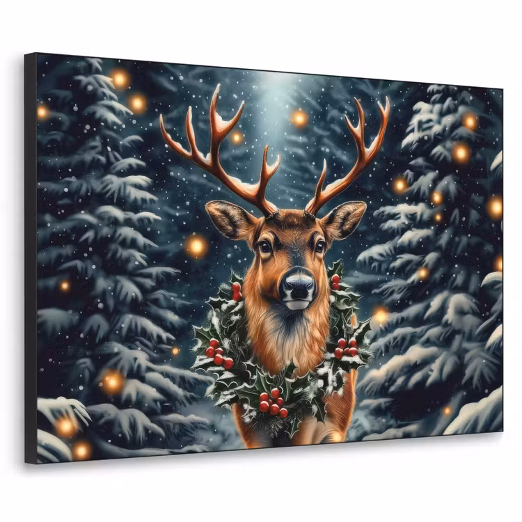 Kerst - Magie - Bos - Kleurrijk Textielframe zwart klein -3d