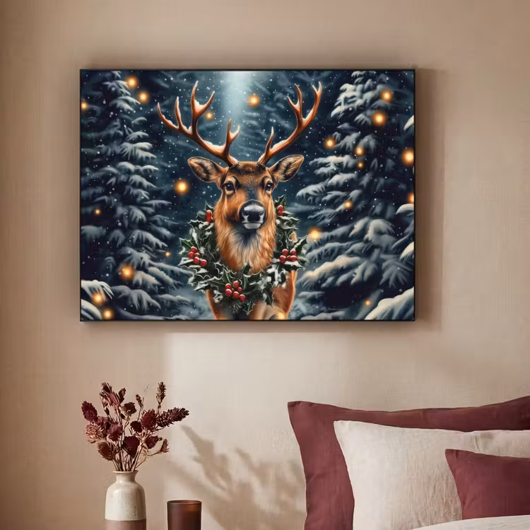 Kerst - Magie - Bos - Kleurrijk Textielframe - compleet frame klein -sfeer1