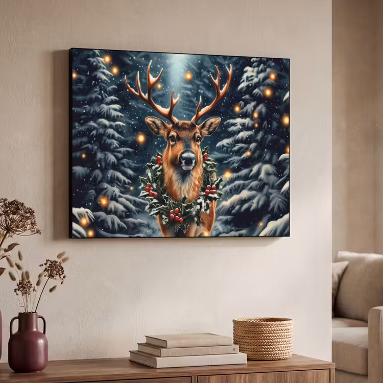 Kerst - Magie - Bos - Kleurrijk Textielframe - compleet frame klein -sfeer3