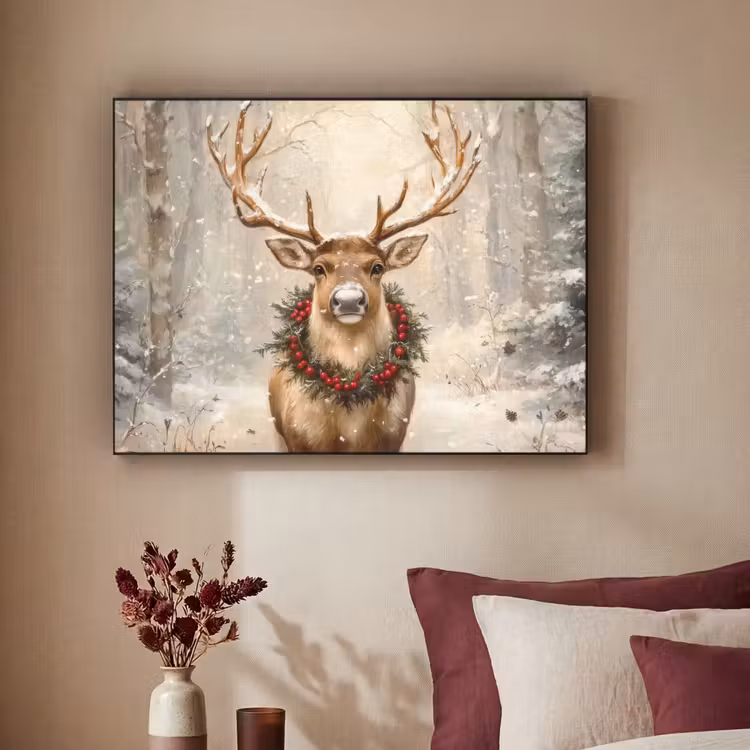 Kerst - Rendier - Winter - Krans Textielframe zwart klein -sfeer1