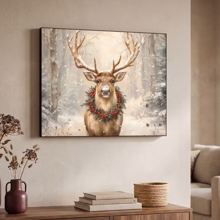 Kerst - Rendier - Winter - Krans Textielframe zwart klein -sfeer3