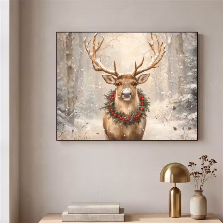 Kerst - Rendier - Winter - Krans Textielframe - compleet frame klein -sfeer2