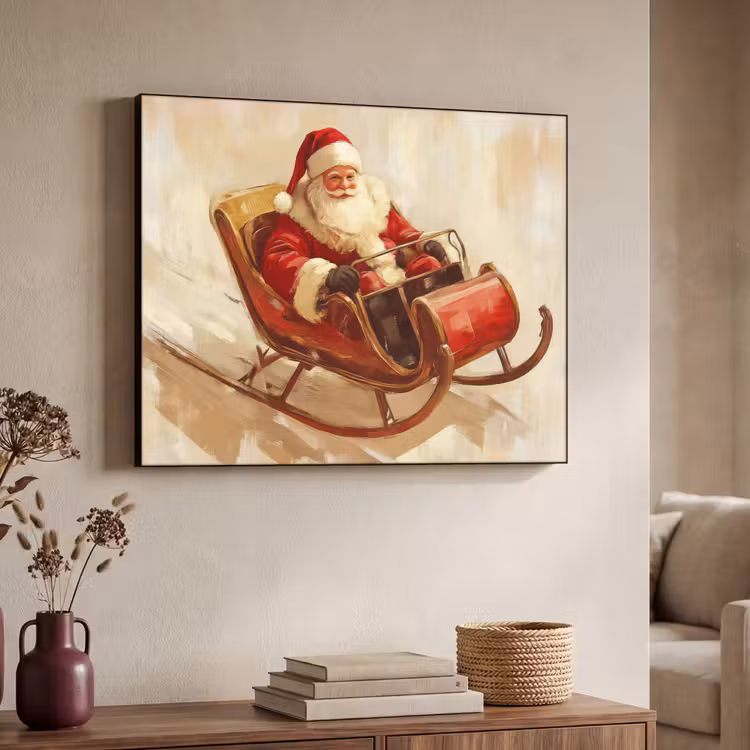 Kerst - Slee - Kerstman Textielframe - compleet frame klein -sfeer3