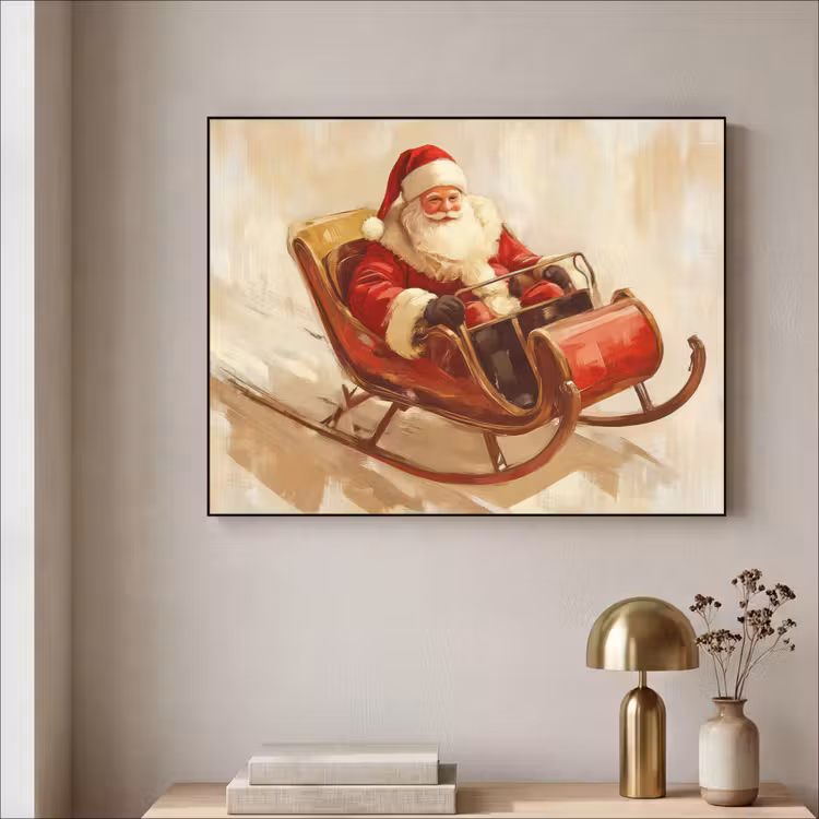 Kerst - Slee - Kerstman Textielframe - compleet frame klein -sfeer2