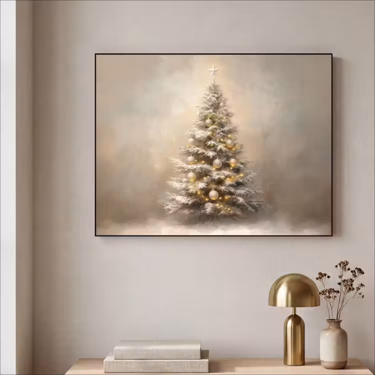 Kerst - kerstboom - Sneeuw - Art Textielframe - compleet frame klein -sfeer2