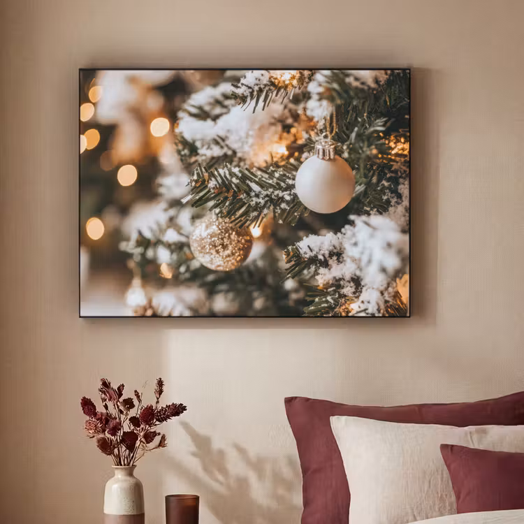 Kerst - Kerstboom - Winter - Binnen - Sneeuw Textielframe zwart klein -sfeer1