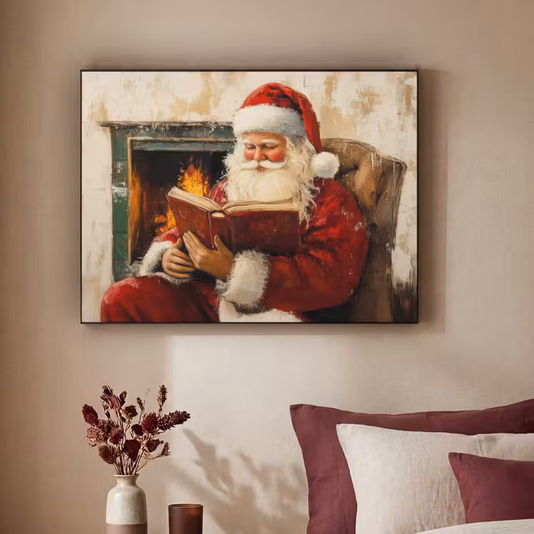 Kerst - Kerstman - Winter - Open Haard Textielframe zwart klein -sfeer1