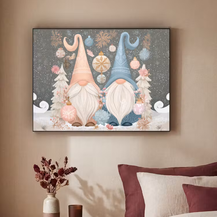 Kerst - Gnomen - Pastel Textielframe - compleet frame klein -sfeer1