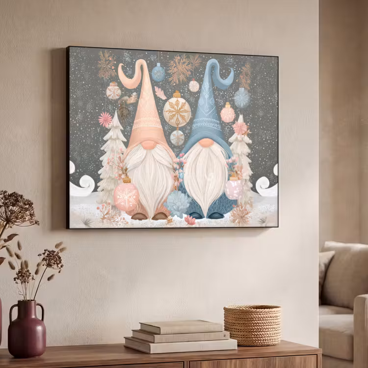Kerst - Gnomen - Pastel Textielframe zwart klein -sfeer3