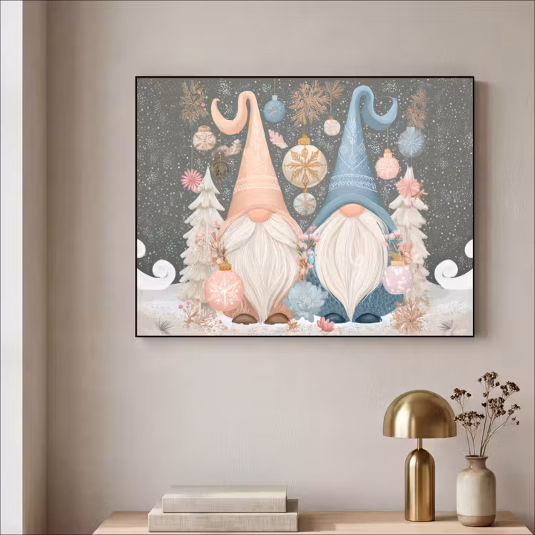 Kerst - Gnomen - Pastel Textielframe zwart klein -sfeer2