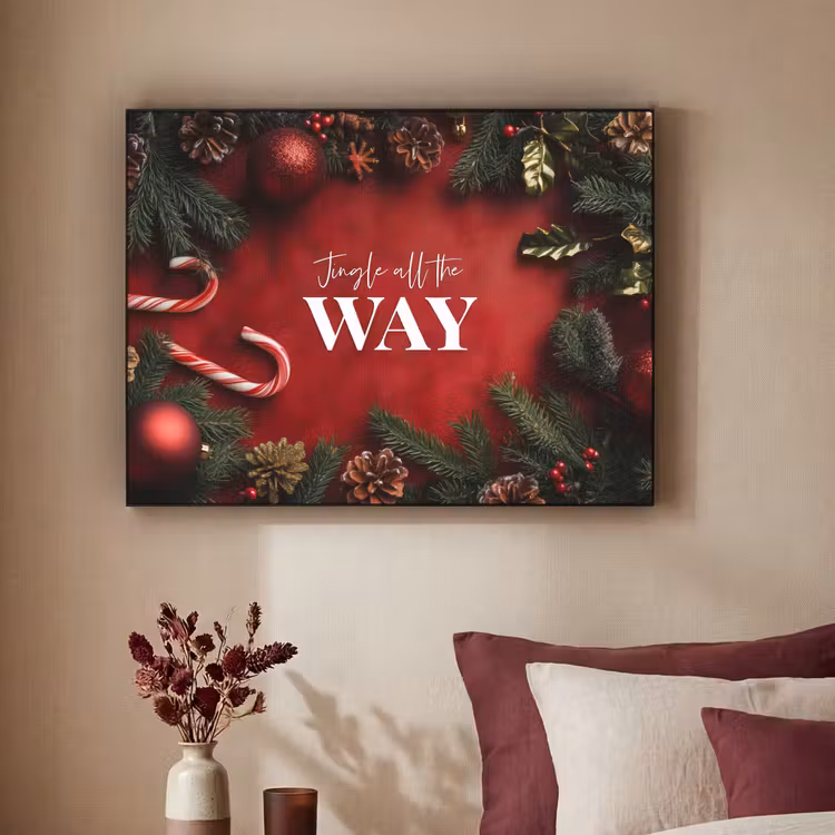 Kerst - Quote - Rood - Kerstballen Textielframe zwart klein -sfeer1
