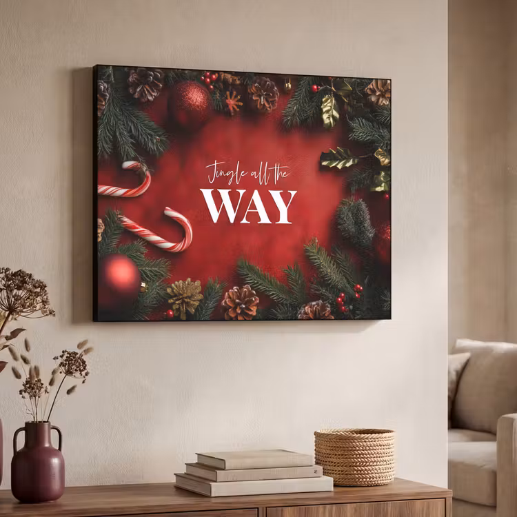 Kerst - Quote - Rood - Kerstballen Textielframe - compleet frame klein -sfeer3