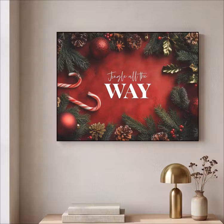 Kerst - Quote - Rood - Kerstballen Textielframe - compleet frame klein -sfeer2