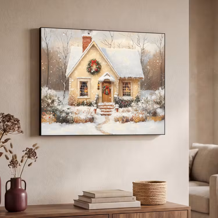 Kerst - Huis - Winter - Sneeuw Textielframe - compleet frame klein -sfeer3