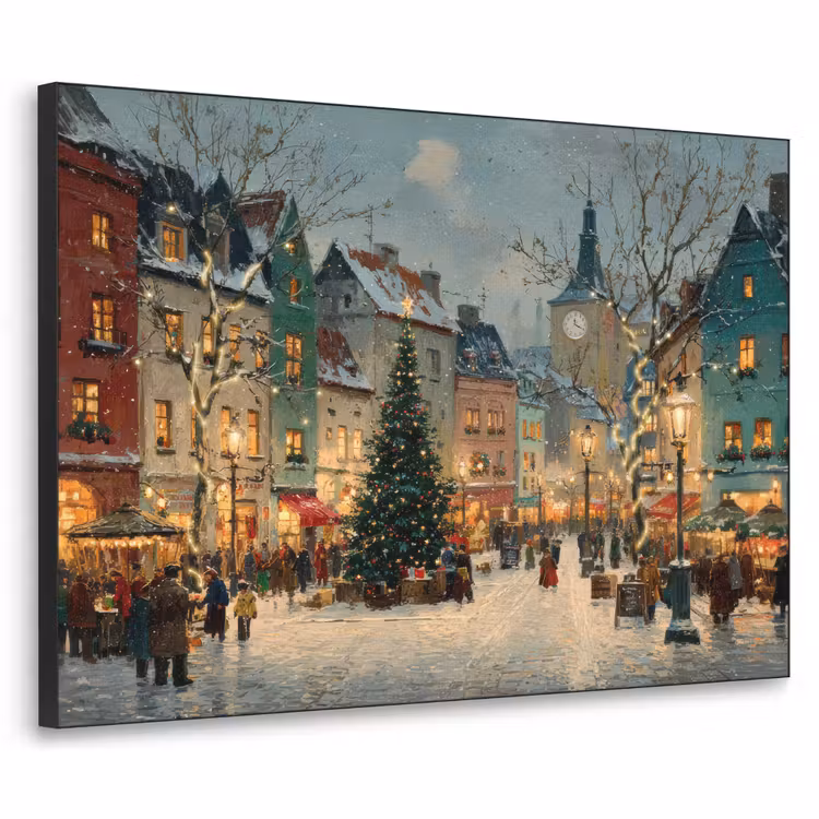Kerstsfeer - Stadsplein - Kleurrijk Textielframe zwart klein -3d