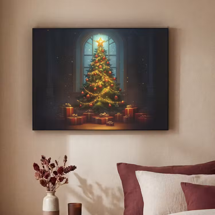 Kerstboom - Cadeau - Kerst - Winter Textielframe zwart klein -sfeer1