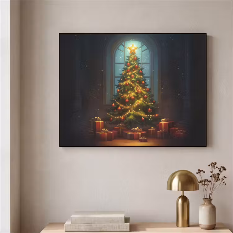 Kerstboom - Cadeau - Kerst - Winter Textielframe zwart klein -sfeer2