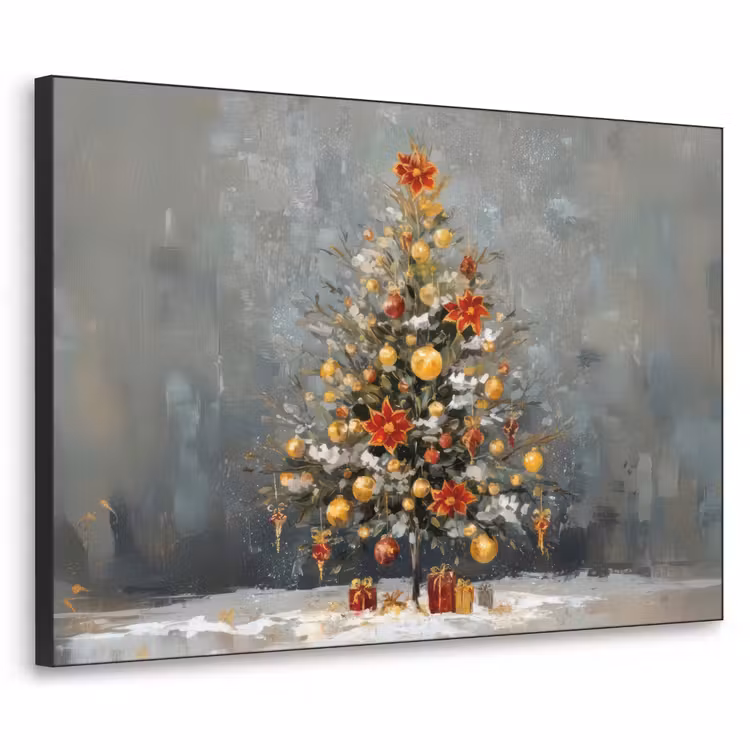 Kerstboom - Cadeaus - Rood - Goud Textielframe zwart klein -3d