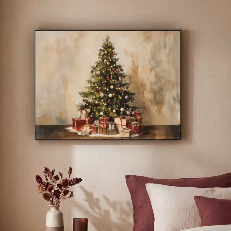 Kerstboom - Versierd - Kleurrijk Textielframe zwart klein -sfeer1