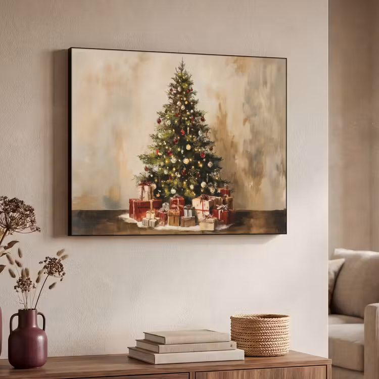 Kerstboom - Versierd - Kleurrijk Textielframe zwart klein -sfeer3