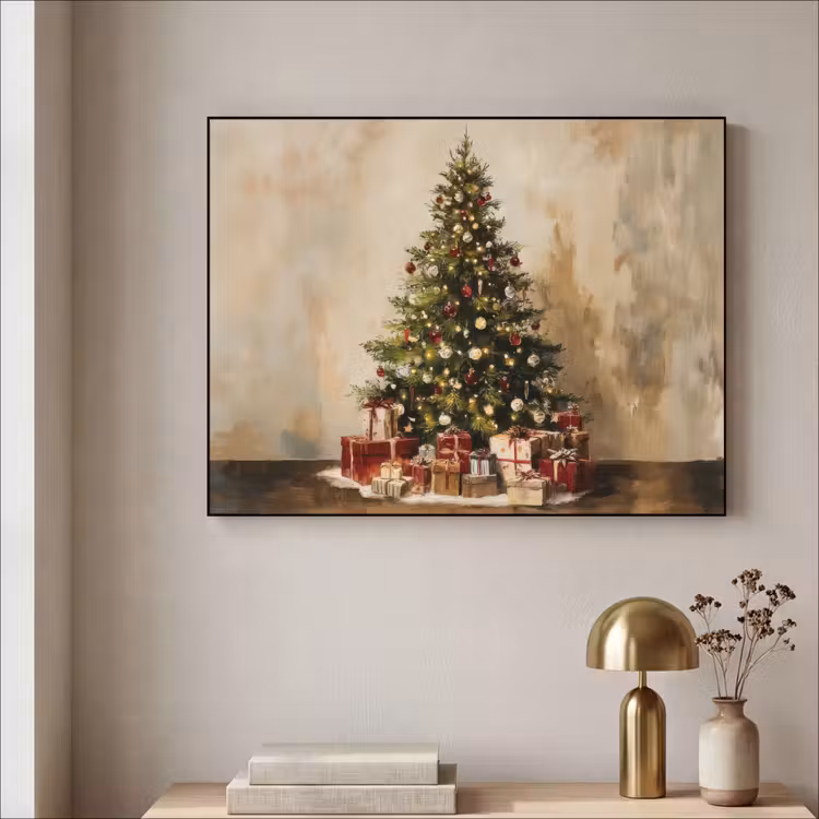Kerstboom - Versierd - Kleurrijk Textielframe zwart klein -sfeer2