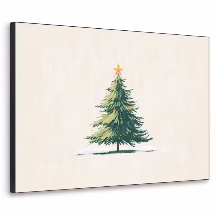 Kerstboom - Illustratie - Ster - Sneeuw Textielframe zwart klein -3d