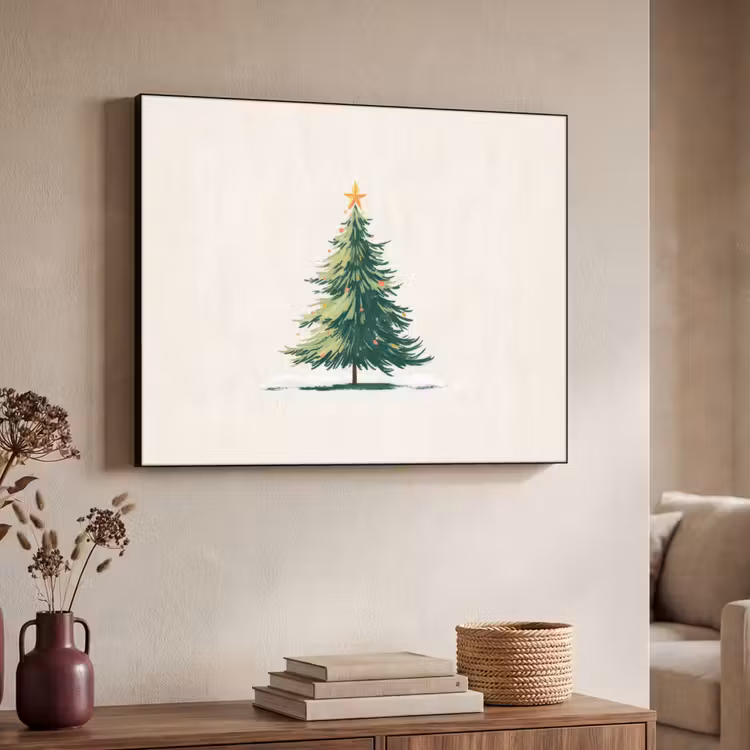 Kerstboom - Illustratie - Ster - Sneeuw Textielframe - compleet frame klein -sfeer3