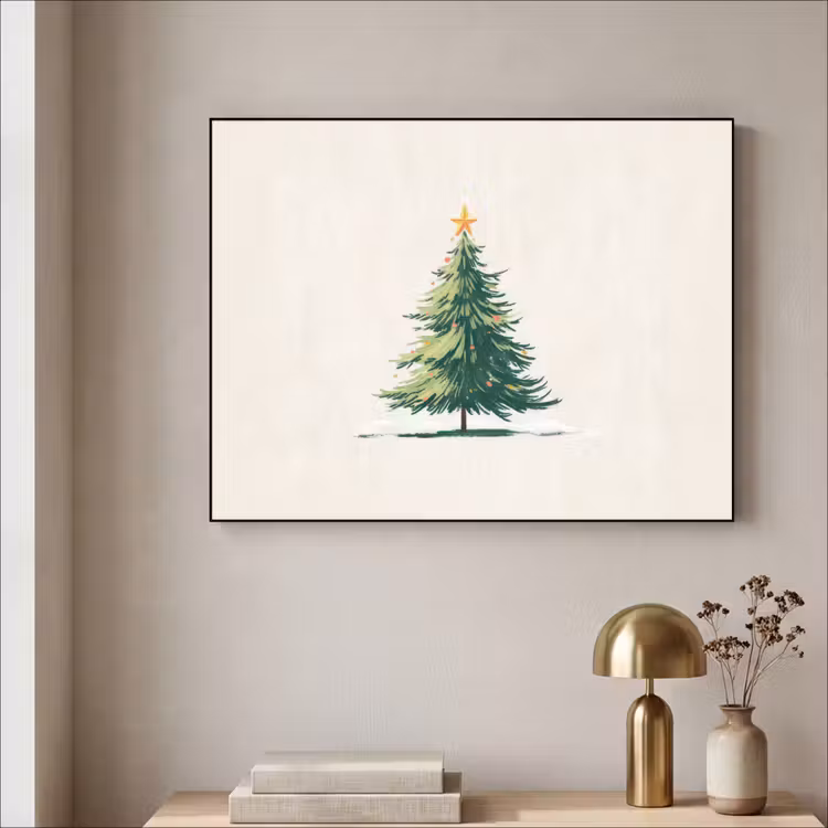 Kerstboom - Illustratie - Ster - Sneeuw Textielframe zwart klein -sfeer2