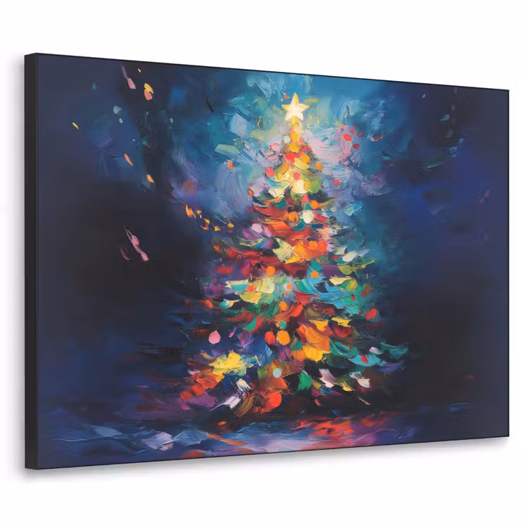 Kerstboom - Kerst - Abstract - Kleurrijk Textielframe zwart klein -3d