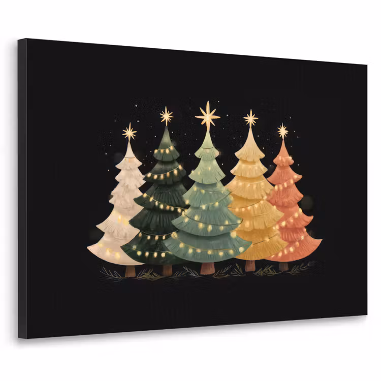 Kerstbomen - Kleurrijk - Lichtjes - Ster Textielframe - compleet frame klein -3d