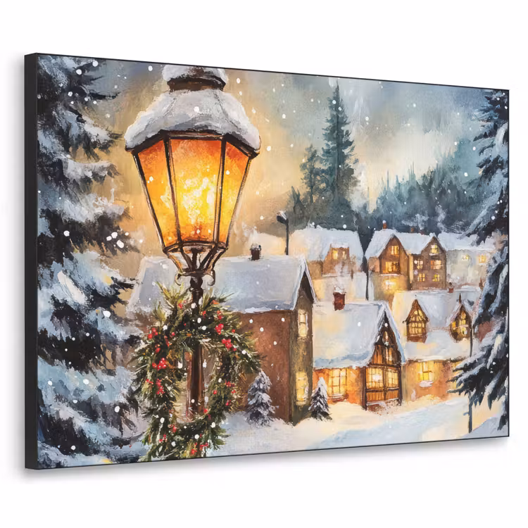 Kerstdorp - Huizen - Sneeuw - Kerst Textielframe - compleet frame klein -3d