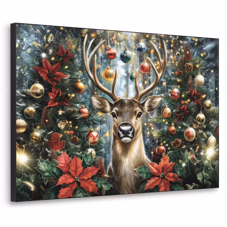 Kerstfeest - Dennenbos - Rood Textielframe - compleet frame klein -3d
