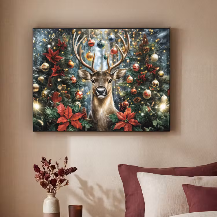Kerstfeest - Dennenbos - Rood Textielframe zwart klein -sfeer1