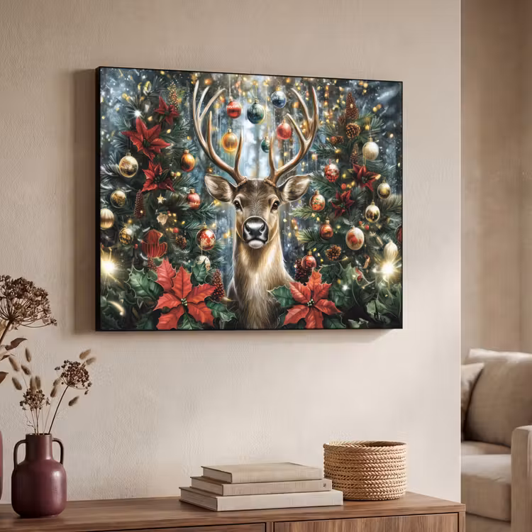 Kerstfeest - Dennenbos - Rood Textielframe - compleet frame klein -sfeer3