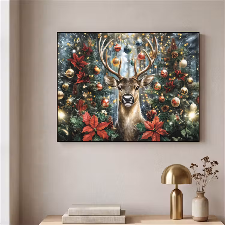 Kerstfeest - Dennenbos - Rood Textielframe - compleet frame klein -sfeer2
