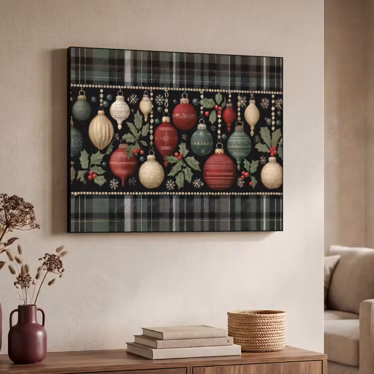 Kerstballen - Rood - Hulsttakken - Patroon Textielframe zwart klein -sfeer3