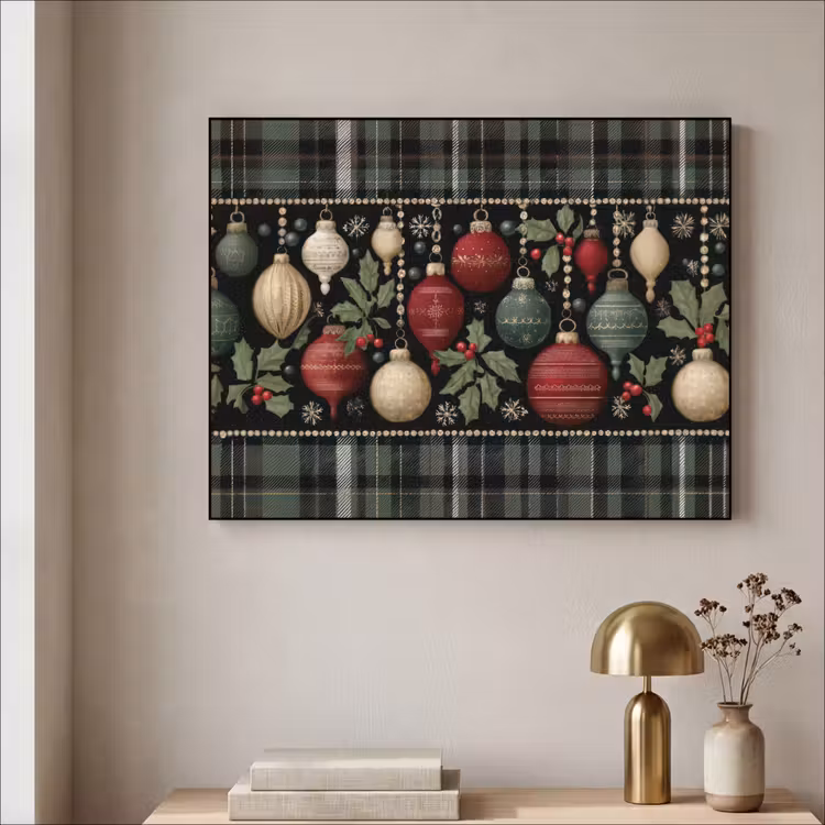 Kerstballen - Rood - Hulsttakken - Patroon Textielframe zwart klein -sfeer2