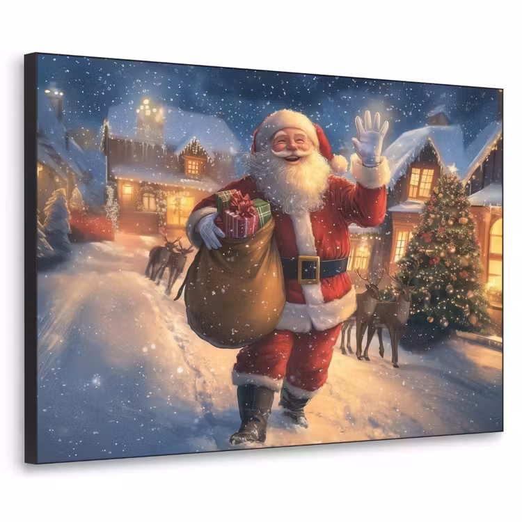 Kerstman - Dorp - Hert - Donker Textielframe - compleet frame klein -3d
