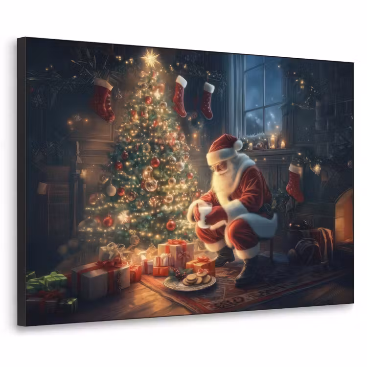 Kerstman - Haard - Donker Textielframe zwart klein -3d