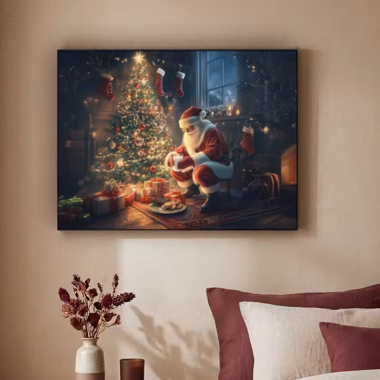 Kerstman - Haard - Donker Textielframe - compleet frame klein -sfeer1