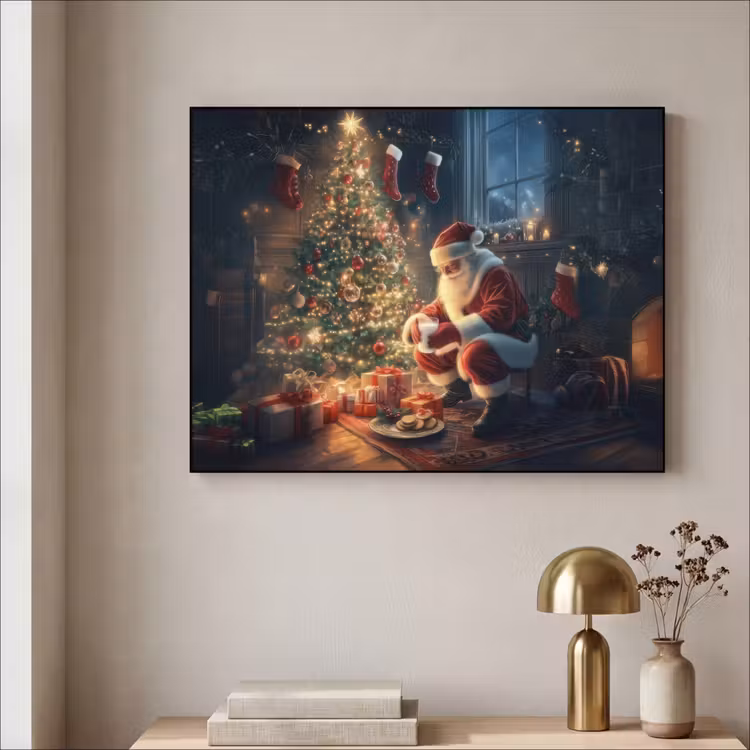 Kerstman - Haard - Donker Textielframe - compleet frame klein -sfeer2
